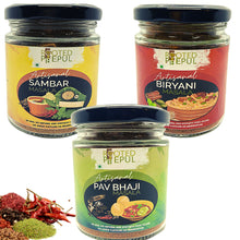 Load image into Gallery viewer, Artisanal Biryani Masala, Sambar Masala, Pav Bhaji Masala Combo (75Gms x3)