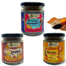 Load image into Gallery viewer, Breakfast Combo: Indori Poha Masala, Bombay Sandwich Masala, Amritsari Paratha Masala (75 Gms x3)