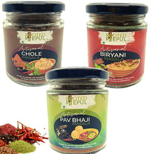 Load image into Gallery viewer, Artisanal Biryani Masala, Pav Bhaji Masala, Chola Masala Combo (75Gms x3)