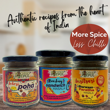 Load image into Gallery viewer, Breakfast Combo: Indori Poha Masala, Bombay Sandwich Masala, Amritsari Paratha Masala (75 Gms x3)