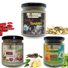 Load image into Gallery viewer, Tea Masala Combo: Smoked Tandoori Chai Masala, Artisanal Chai Masala &amp; Immunity Chai Masala
